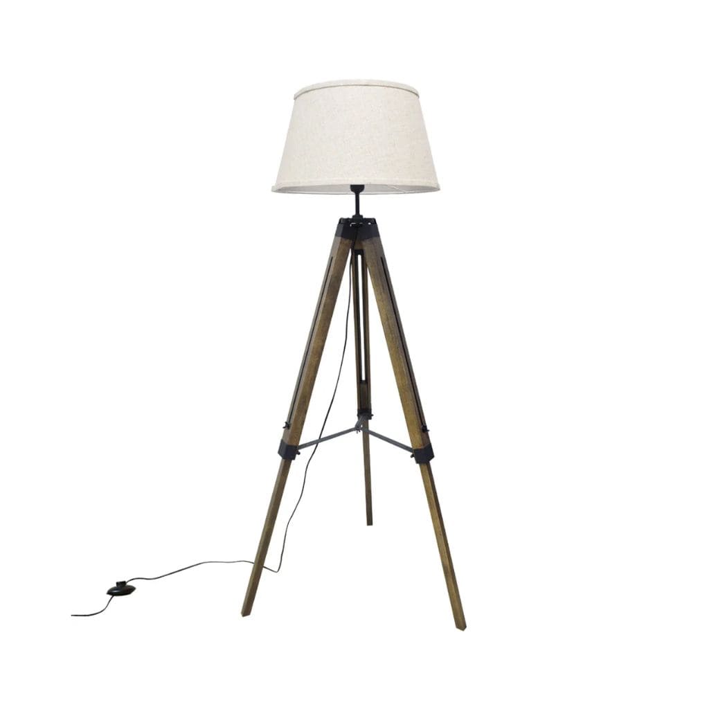 Lampada a treppiede a LED in legno vintage