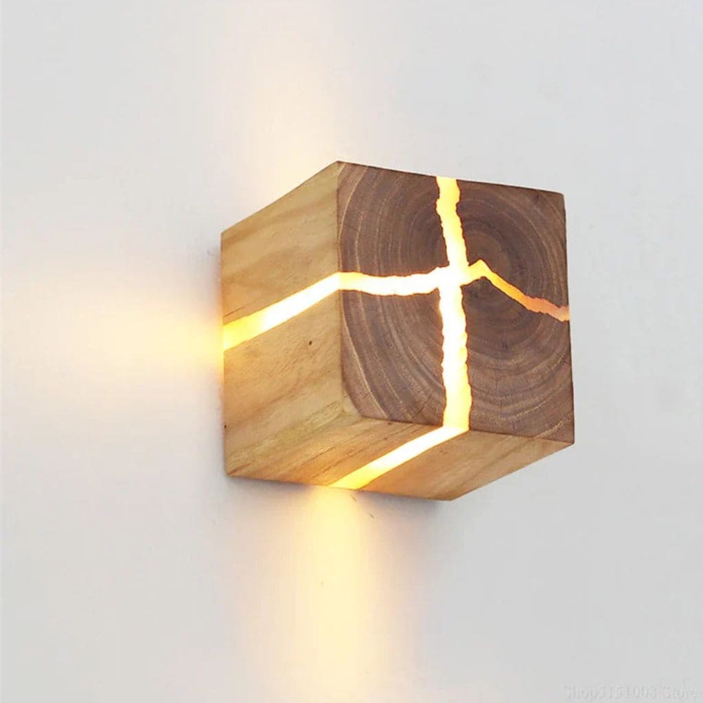 Lampada da Parete Cubo in Resina e Legno