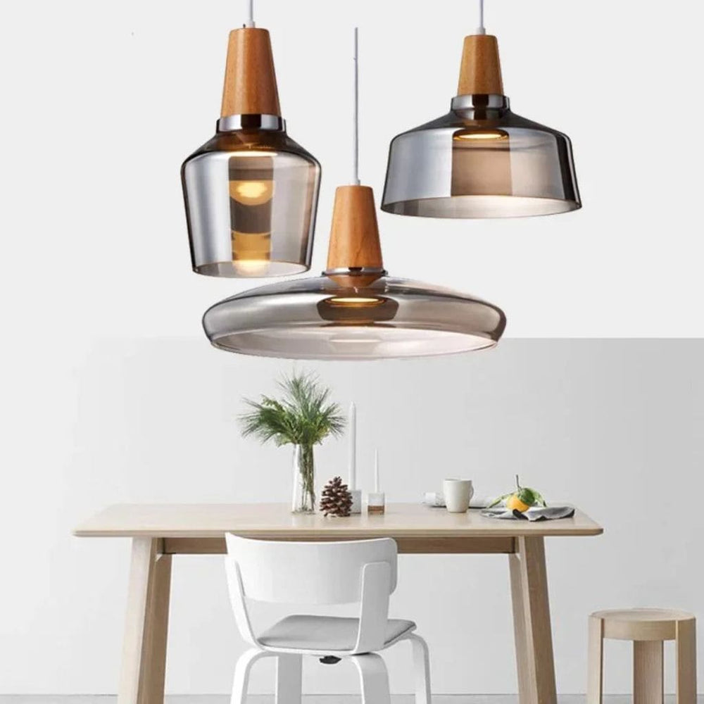 Lampada sospesa in vetro scandinavo e legno