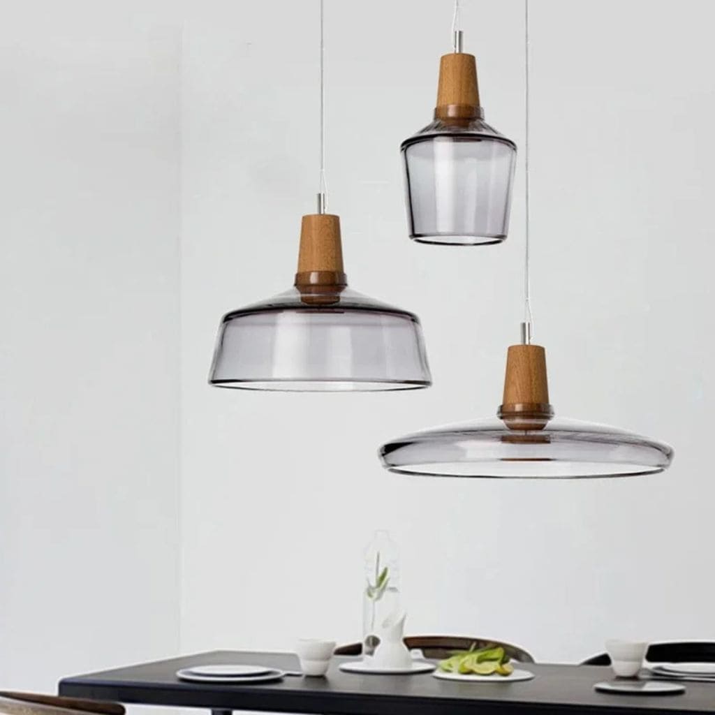 Lampada sospesa in vetro scandinavo e legno