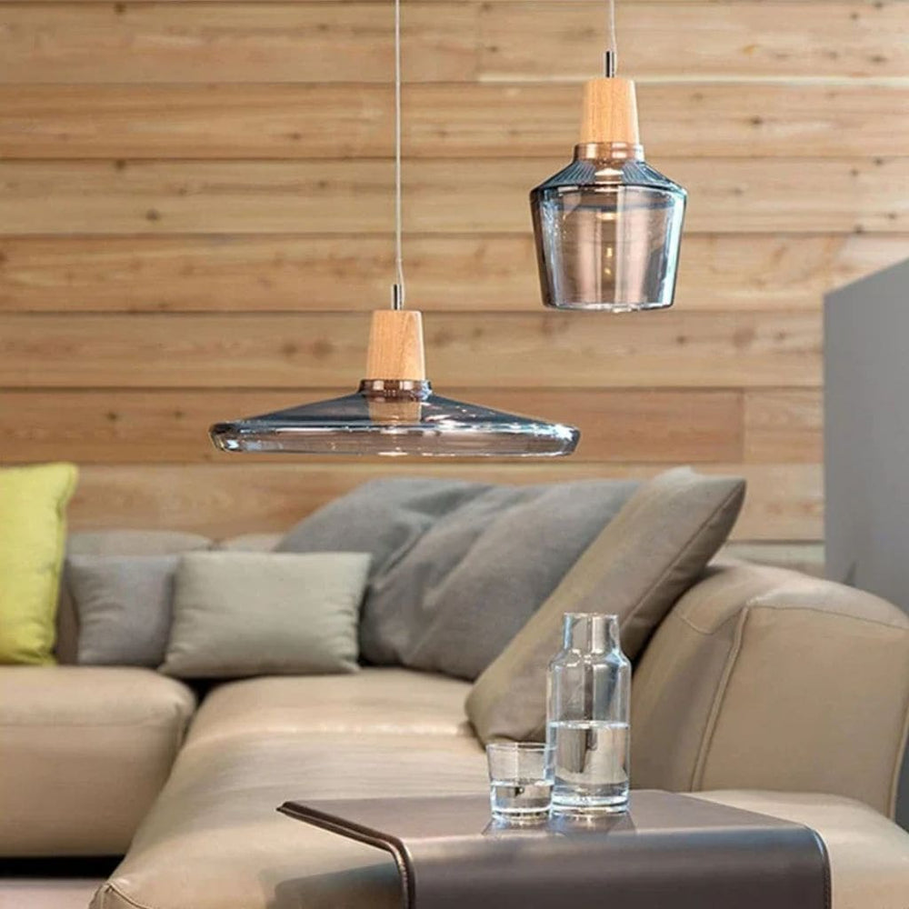 Lampada sospesa in vetro scandinavo e legno