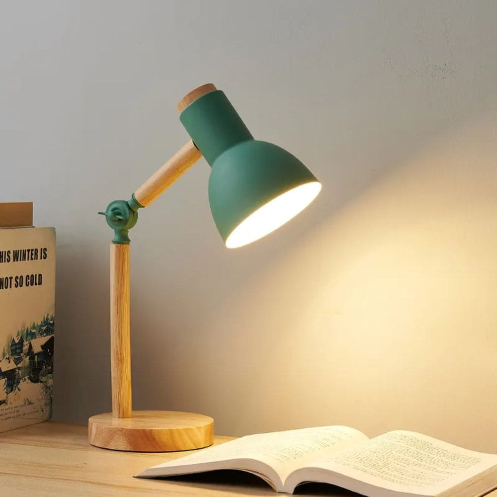 Lampada da tavolo creativa in legno nordico con testa girevole