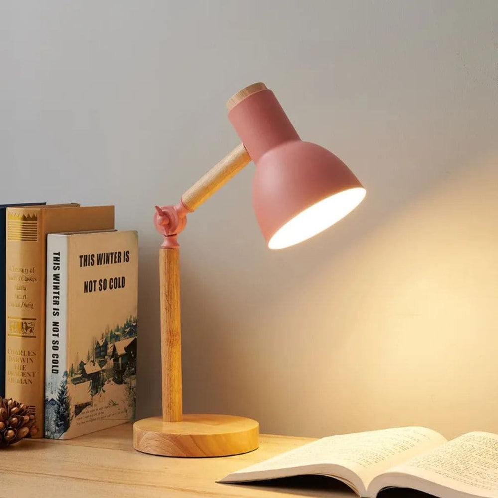 Lampada da tavolo creativa in legno nordico con testa girevole