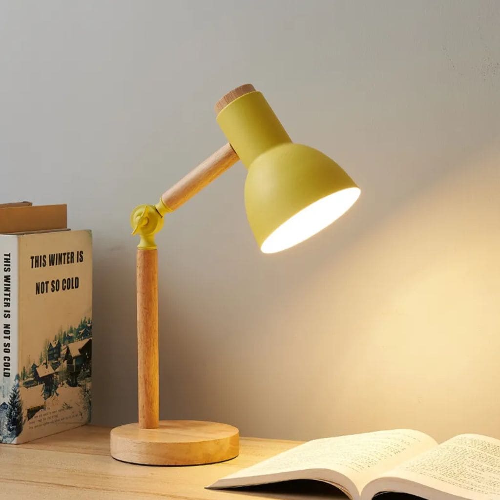 Lampada da tavolo creativa in legno nordico con testa girevole