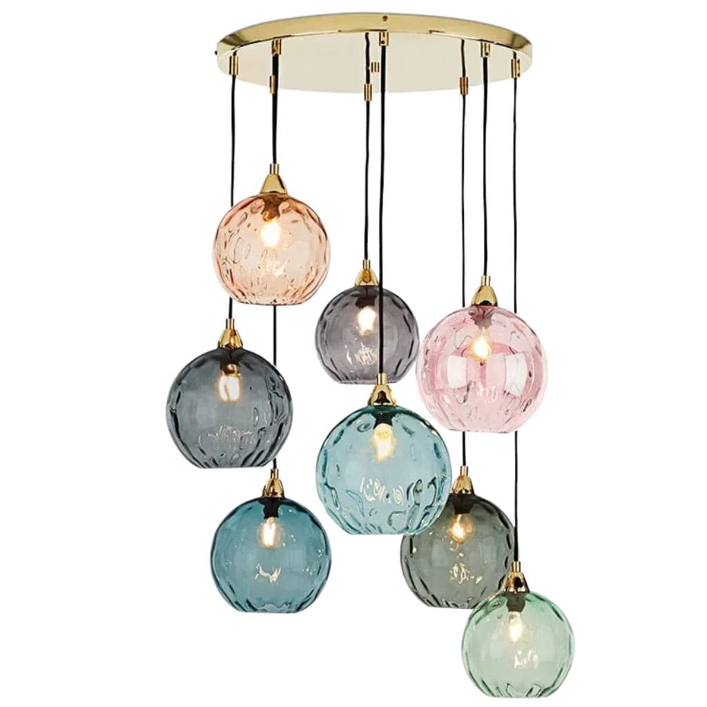 Lampadario moderno con palline di vetro colorate