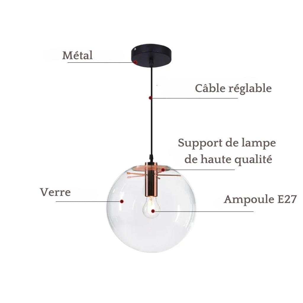 Lampadario a sfera di vetro